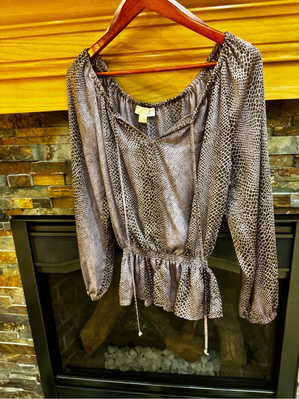 Michael Kors Taupe & Black Snake-Print Peplum Blouse